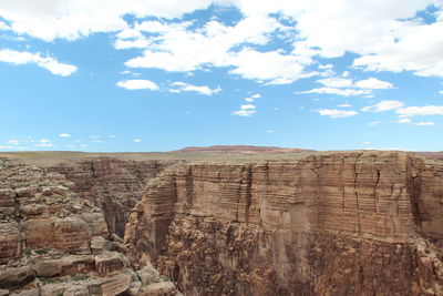 Rock formations on landscape against sky