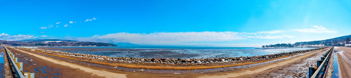 Panoramic view of sea against blue sky