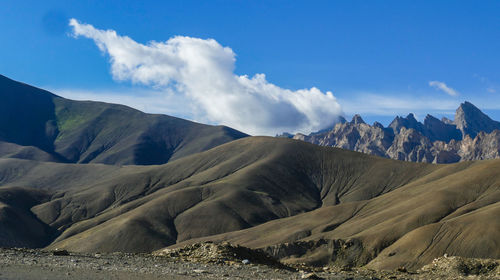 Panoramic view of snowcapped mountains against sky