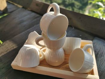 High angle view of tea cup on table