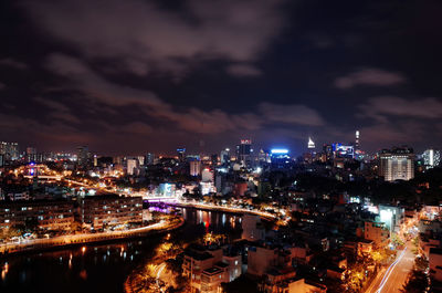 Illuminated cityscape at night