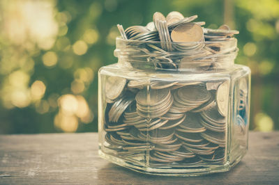 Close-up of jar on table