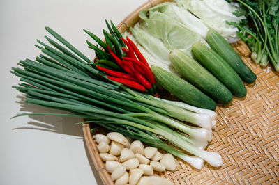 High angle view of vegetables on table