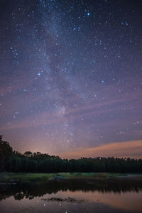 Scenic view of lake against star field at night