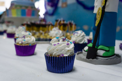 Close-up of cupcakes on table