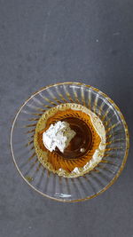 High angle view of dessert on table