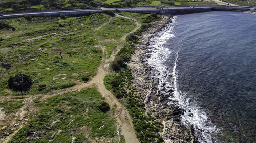 High angle view of river flowing through land