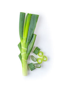 High angle view of chopped leaf against white background