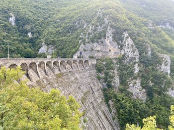 High angle view of bridge over mountains
