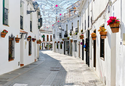 Footpath amidst buildings in city