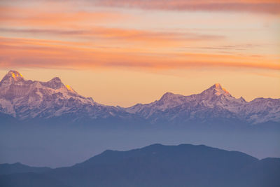 Shot of the himalayas at dawn from the mukteshwar rest house.