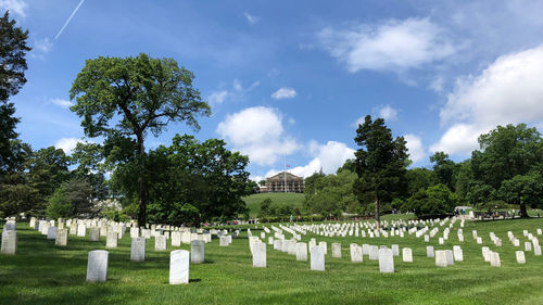 Panoramic view of cemetery against sky