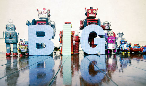 Close-up of toy on wet table