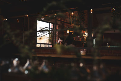 Interior of illuminated restaurant