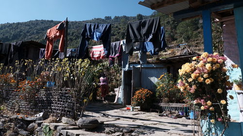 Clothes  hanging and drying outdoor in a village 