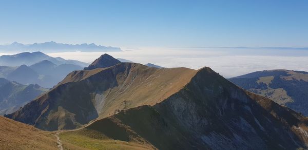 View of mountain range against sky