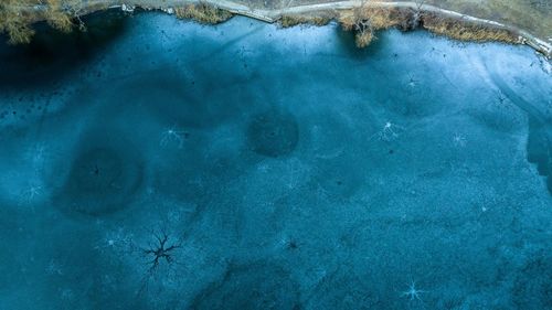 High angle view of frozen water