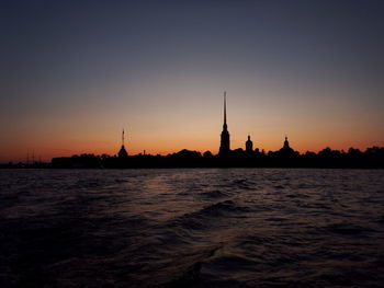 Silhouette of buildings against sky during sunset