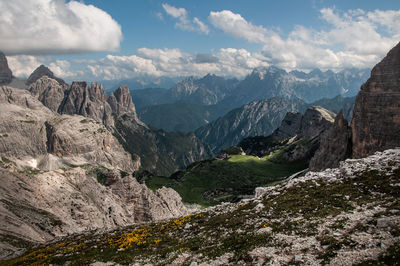 Scenic view of mountains against sky. the dolomites. italy. 