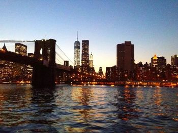 City skyline at dusk