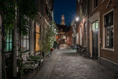 View of illuminated street at night