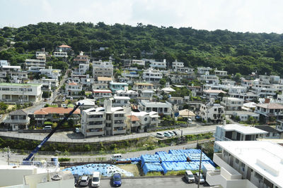 High angle view of townscape against sky