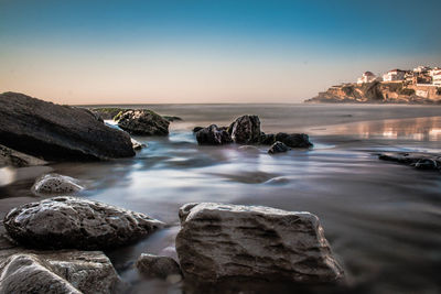 Scenic view of sea against clear sky