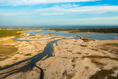 Aerial view of rivers and lakes in the national park against the background of blue sky 