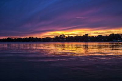 Scenic view of lake at sunset