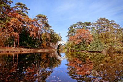 Reflection of trees in lake against sky during autumn