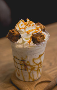 Close-up of ice cream on table