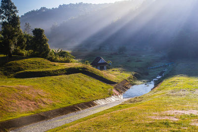 Scenic view of landscape with mountain in background