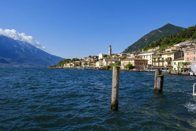 Scenic view of lake against blue sky