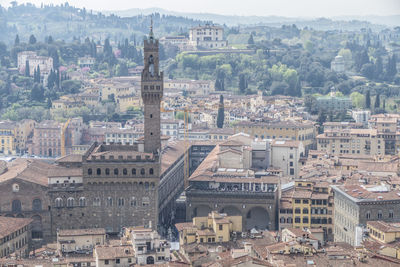 High angle view of buildings in city