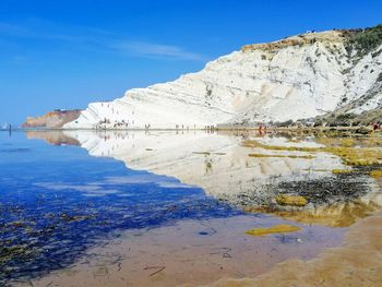 Scenic view of lake against blue sky