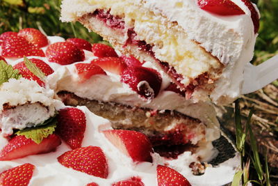 Close-up of cake with strawberries