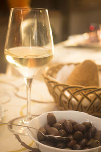 Close-up of beer in glass on table