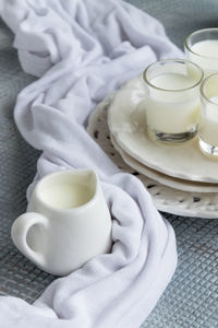 High angle view of coffee cup on table