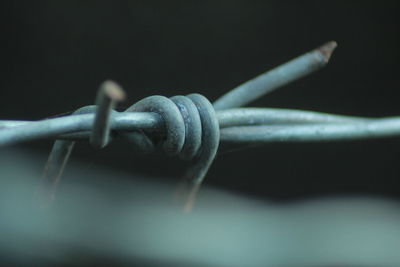 Close-up of barbed wire against black background