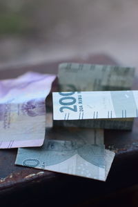 Close-up of objects on table