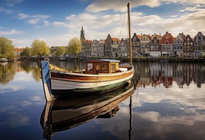 Boats moored at harbor