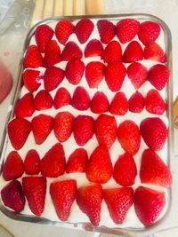 High angle view of strawberries