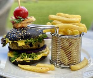 Close-up of burger on plate