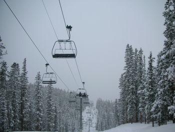 Overhead cable car against sky during winter