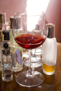 Close-up of beer in glass on table