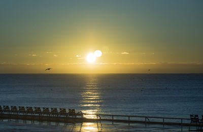 Scenic view of sea against sky during sunset