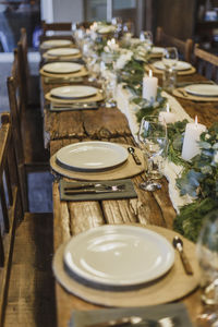 High angle view of decorated table