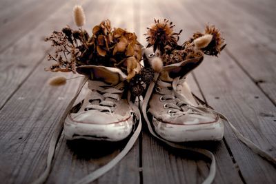 High angle view of shoes on table