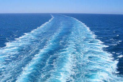 Aerial view of sea against clear sky