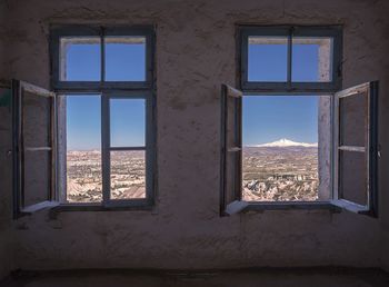 Landscape at cappadocia seen through open windows